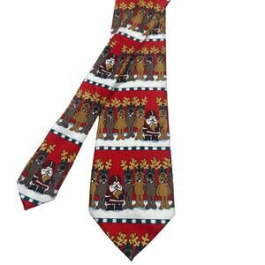 Ho Ho Ho Men's Necktie Santa Playing Football with Reindeer 3x60 NWOT